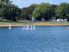 Watching the mini-yacht racing on the boating lake in Gosport while waiting for the bus to Lee-on-the-Solent.